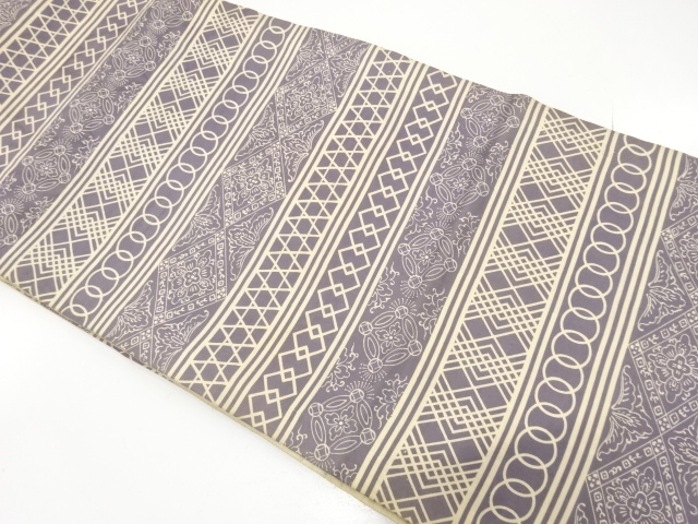 アンティーク　横段に花菱・七宝模様昼夜帯（材料）